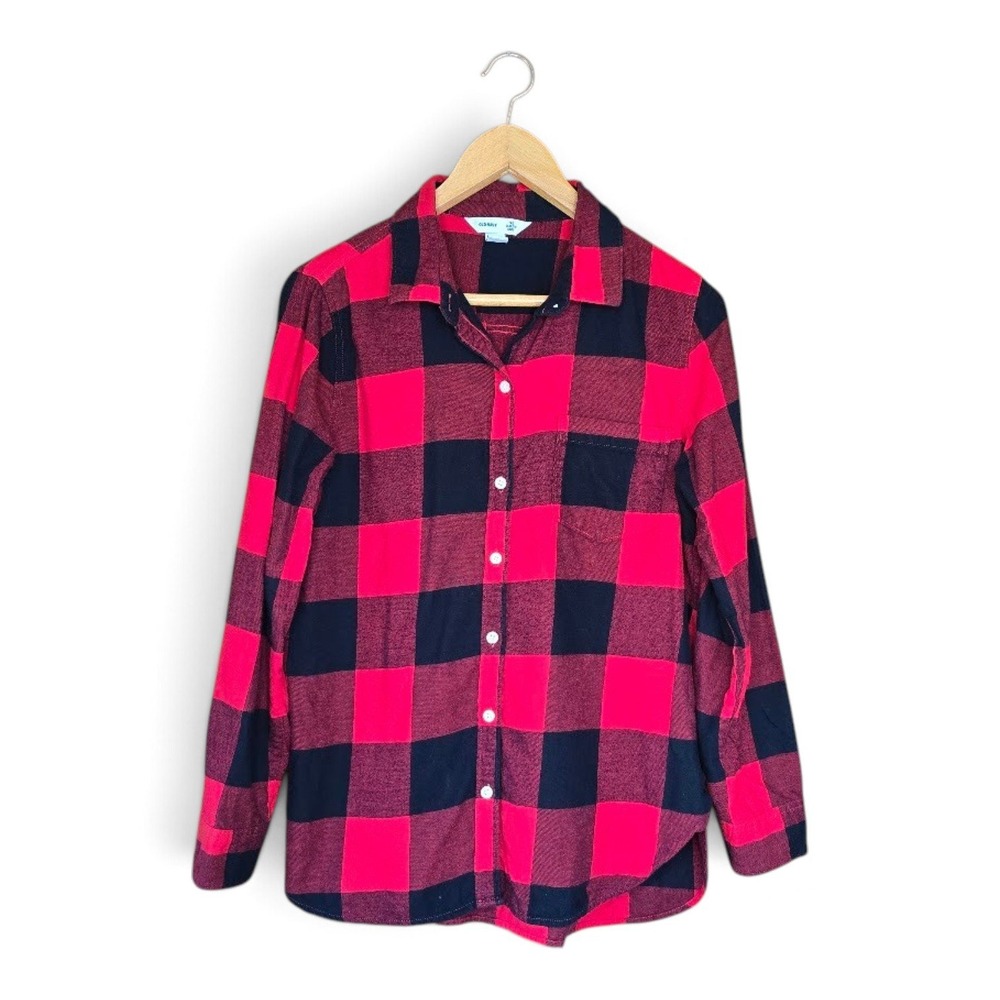 Old Navy The Classic Shirt Red Plaid‎ Buffalo Check Flannel Womens L Relaxed Fit